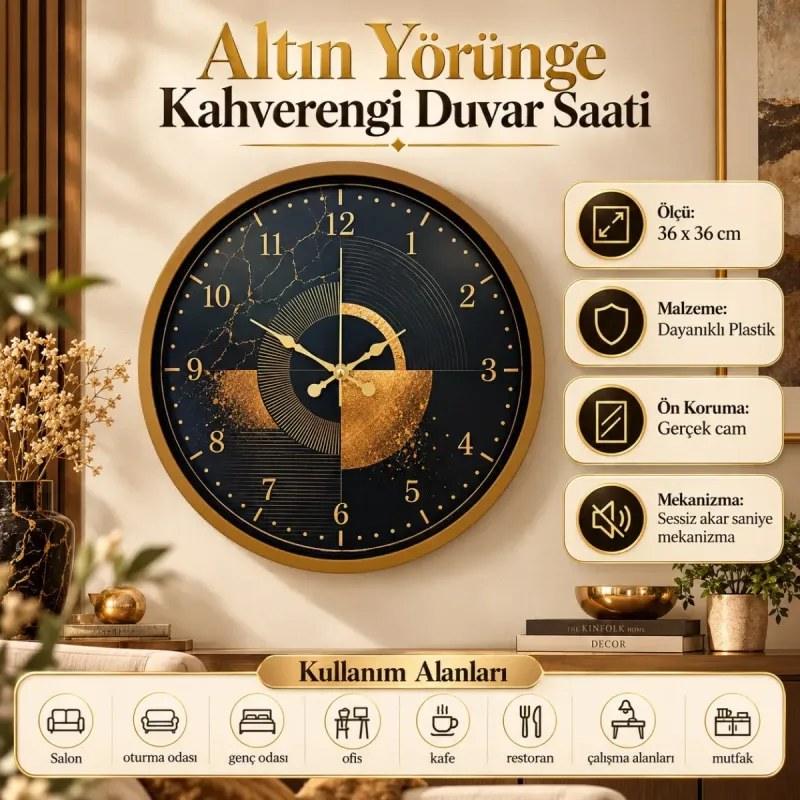 Kahverengi Plastik Duvar Saati 36 cm · Model PP-36122I