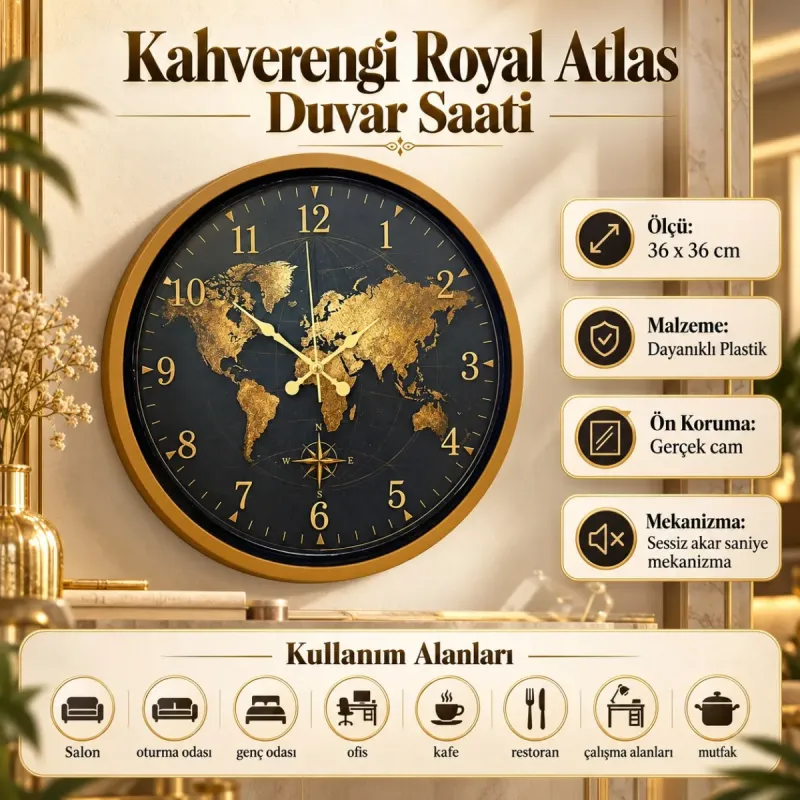 Kahverengi Plastik Duvar Saati 36 cm · Model PP-36123I