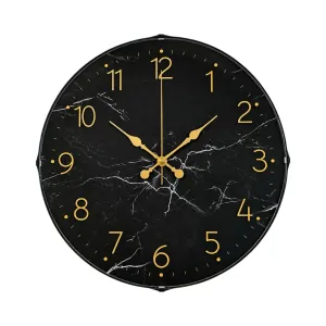 Mermer Desenli Bombeli Camlı Gold Plastik Duvar Saati 35 cm · Model BM-3511