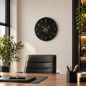 Mermer Desenli Bombeli Camlı Gold Plastik Duvar Saati 35 cm · Model BM-3511