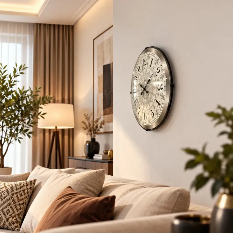 Bombeli Camlı Krem Plastik Duvar Saati 35 cm · Model BM-3519