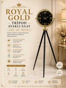 Gold Metal Ayaklı Tripod Saat 150 x 45 cm · Model AS-4010G