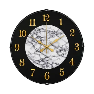Mermer Desenli Bombeli Camlı Beyaz Plastik Duvar Saati 35 cm · Model BM-3522