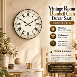 Roma Rakamlı Bombeli Camlı Krem Plastik Duvar Saati 35 cm · Model BM-3556