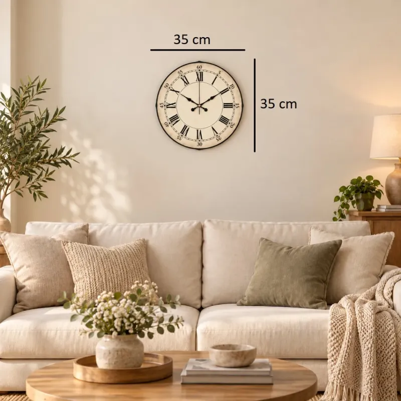 Roma Rakamlı Bombeli Camlı Krem Plastik Duvar Saati 35 cm · Model BM-3556