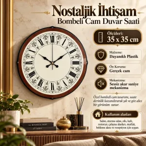 Bombeli Camlı Kahverengi Plastik Duvar Saati 35 cm · Model BM-3568
