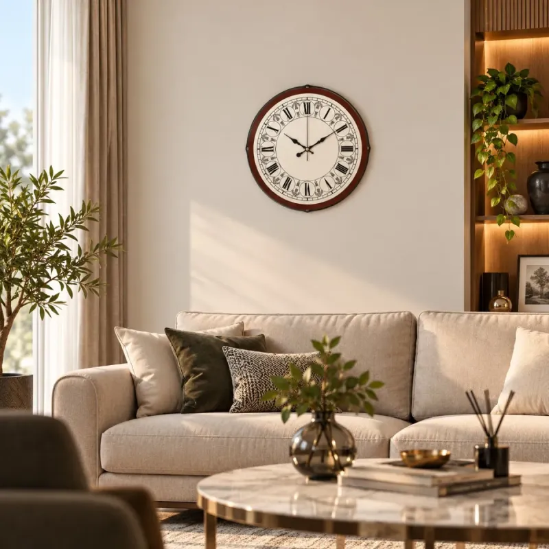 Bombeli Camlı Kahverengi Plastik Duvar Saati 35 cm · Model BM-3568