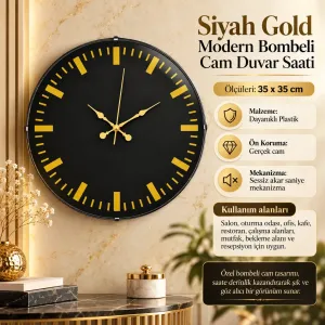 Bombeli Camlı Gold Plastik Duvar Saati 35 cm · Model BM-3588