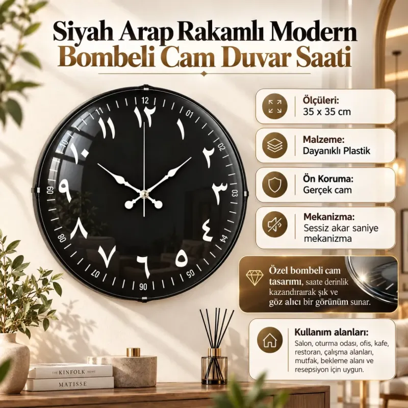 Bombeli Camlı Beyaz Plastik Duvar Saati 35 cm · Model BM-3592