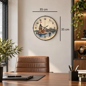 Kız Kulesi Motifli Bombeli Camlı Krem Plastik Duvar Saati 35 cm · Model BM-35102