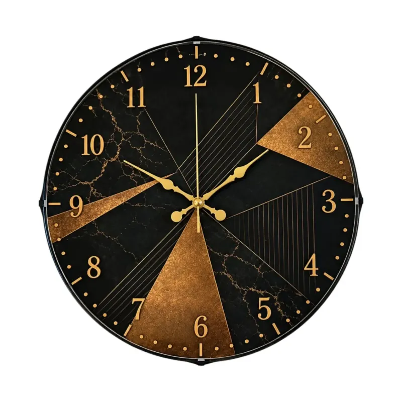 Geometrik Desenli Bombeli Camlı Gold Plastik Duvar Saati 35 cm · Model BM-35121