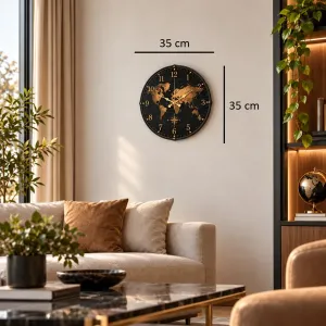 Dünya Haritalı Bombeli Camlı Gold Plastik Duvar Saati 35 cm · Model BM-35123