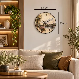Paris Motifli Roma Rakamlı Bombeli Camlı Kahverengi Plastik Duvar Saati 35 cm · Model BM-35104