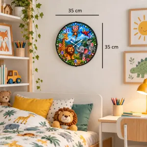 Safari Hayvanlı Bombeli Camlı Mavi Plastik Çocuk Odası Duvar Saati 35 cm · Model BM-35134