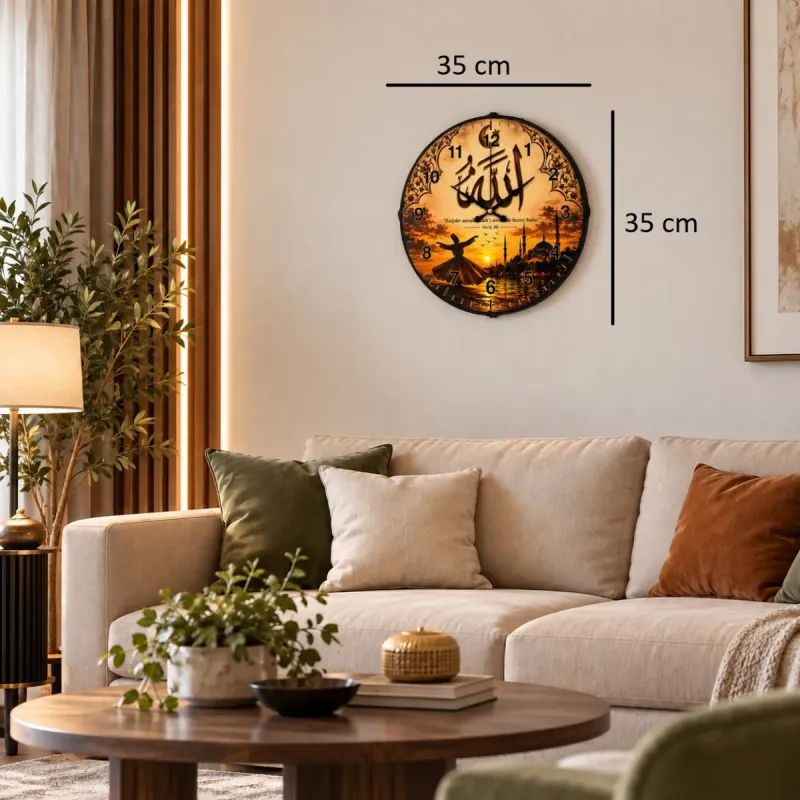 İslami Motifli Bombeli Camlı Kahverengi Plastik Duvar Saati 35 cm · Model BM-35135
