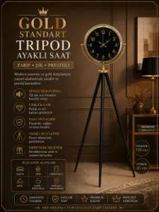 Gold Metal Ayaklı Tripod Saat 150 x 45 cm · Model AS-4023G