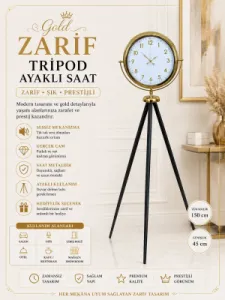 Gold Metal Ayaklı Tripod Saat 150 x 45 cm · Model AS-4043G