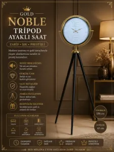 Gold Metal Ayaklı Tripod Saat 150 x 45 cm · Model AS-4048G