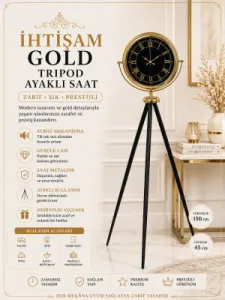 Gold Metal Ayaklı Tripod Saat 150 x 45 cm · Model AS-4072G