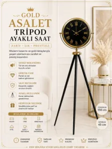 Gold Metal Ayaklı Tripod Saat 150 x 45 cm · Model AS-4073G
