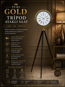 Gold Metal Ayaklı Tripod Saat 150 x 45 cm · Model AS-4074G