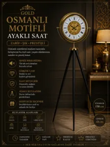 Gold Metal Ayaklı Tripod Saat 150 x 45 cm · Model AS-4076G