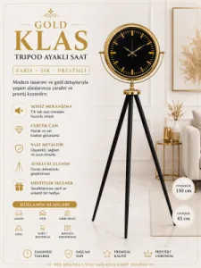 Gold Metal Ayaklı Tripod Saat 150 x 45 cm · Model AS-4088G