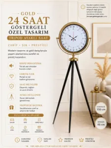 Göstergeli Gold Metal Ayaklı Tripod Saat 150 x 45 cm · Model AS-4097G