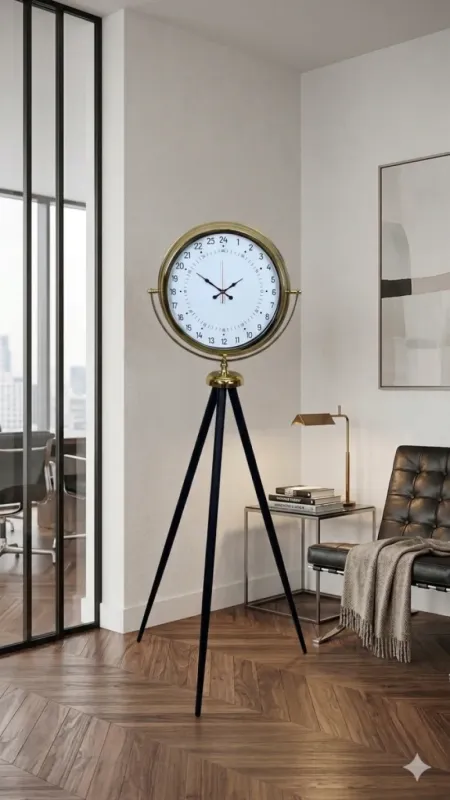 Göstergeli Gold Metal Ayaklı Tripod Saat 150 x 45 cm · Model AS-4097G