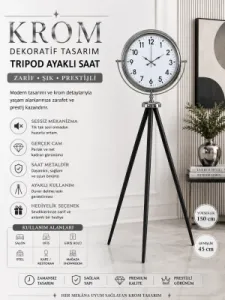 Krom Metal Ayaklı Tripod Saat 150 x 45 cm · Model AS-4001K