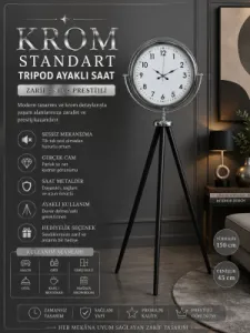 Krom Metal Ayaklı Tripod Saat 150 x 45 cm · Model AS-4005K