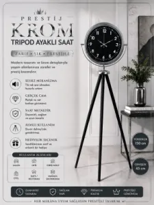 Krom Metal Ayaklı Tripod Saat 150 x 45 cm · Model AS-4007K