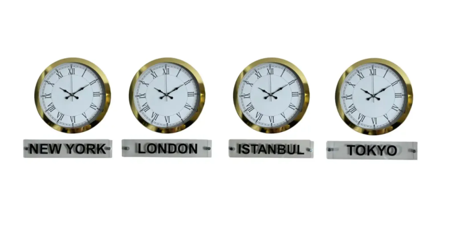 4 lü Tabelalı 36 Cm Gold Metal Dünya Saati