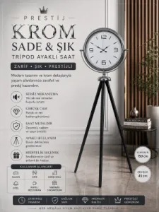 Krom Metal Ayaklı Tripod Saat 150 x 45 cm · Model AS-4008K