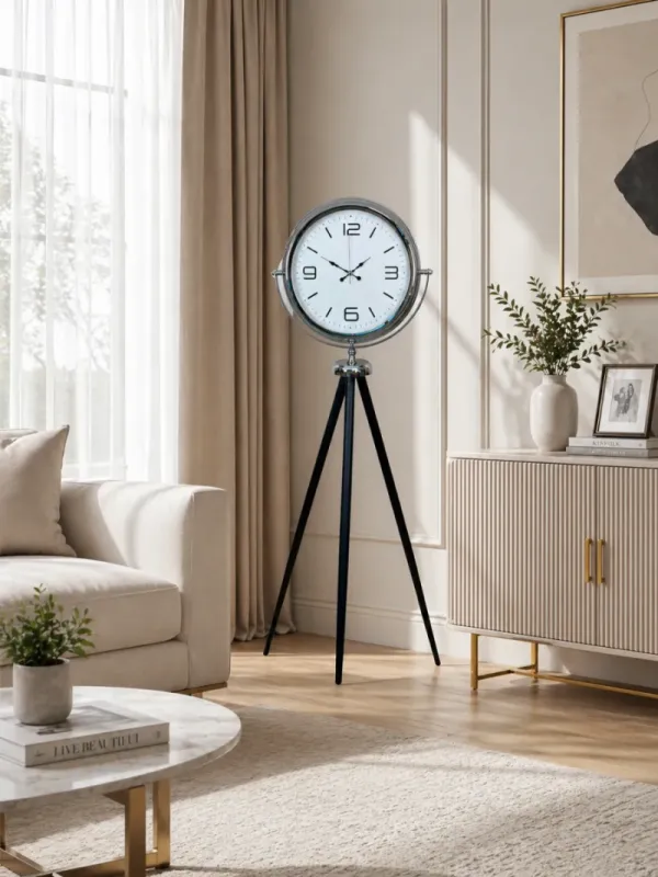 Krom Metal Ayaklı Tripod Saat 150 x 45 cm · Model AS-4008K
