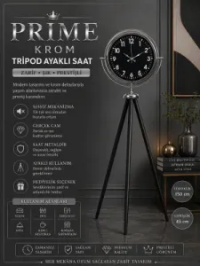 Krom Metal Ayaklı Tripod Saat 150 x 45 cm · Model AS-4031K