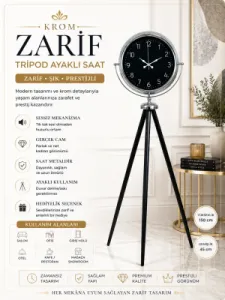 Krom Metal Ayaklı Tripod Saat 150 x 45 cm · Model AS-4047K