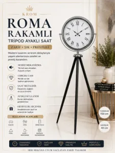 Krom Metal Ayaklı Tripod Saat 150 x 45 cm · Model AS-4054K