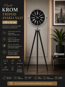 Krom Metal Ayaklı Tripod Saat 150 x 45 cm · Model AS-4059K
