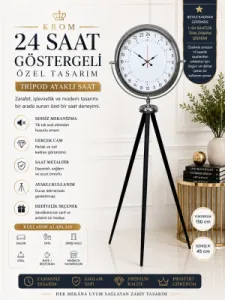 Göstergeli Krom Metal Ayaklı Tripod Saat 150 x 45 cm · Model AS-4097K