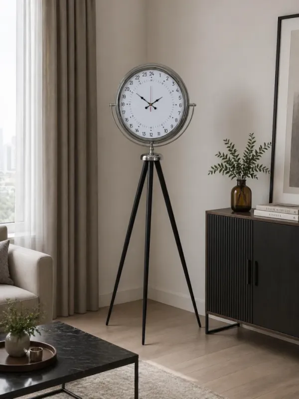Göstergeli Krom Metal Ayaklı Tripod Saat 150 x 45 cm · Model AS-4097K
