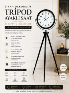 Siyah Metal Ayaklı Tripod Saat 150 x 45 cm · Model AS-4001B