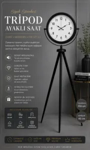 Siyah Metal Ayaklı Tripod Saat 150 x 45 cm · Model AS-4005B