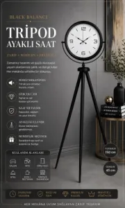 Siyah Metal Ayaklı Tripod Saat 150 x 45 cm · Model AS-4008B
