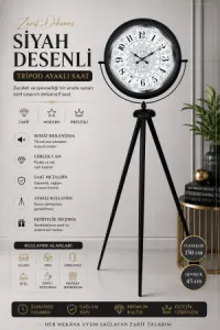 Desenli Siyah Metal Ayaklı Tripod Saat 150 x 45 cm · Model AS-4019B