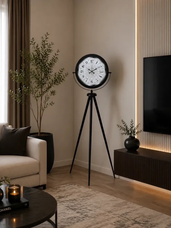 Desenli Siyah Metal Ayaklı Tripod Saat 150 x 45 cm · Model AS-4019B