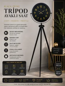 Siyah Metal Ayaklı Tripod Saat 150 x 45 cm · Model AS-4023B