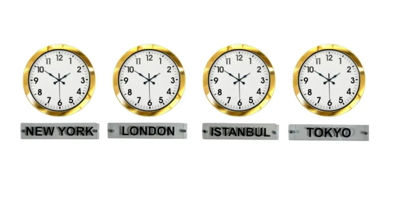 4 lü Tabelalı 36 Cm Gold Metal Dünya Saati