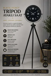 Siyah Metal Ayaklı Tripod Saat 150 x 45 cm · Model AS-4045B