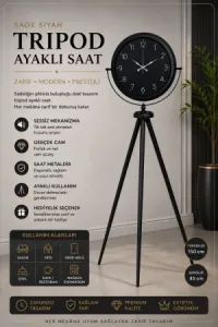 Siyah Metal Ayaklı Tripod Saat 150 x 45 cm · Model AS-4047B